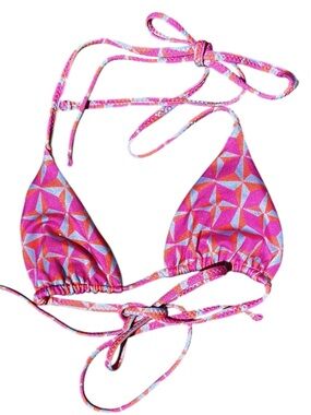 🌻EUC ONEONE Swimwear Pink Geometric Triangle Bikini Top Adjustable Ribbed Small